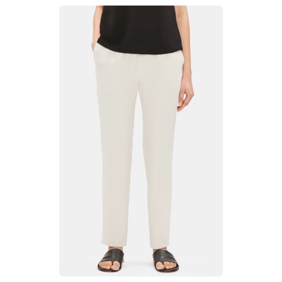 Eileen Fisher Pants - Eileen Fisher System Silk Georgette Crepe Slouchy Ankle Pant In Ivory Size MP